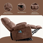 Fauteuil inclinable électrique releveur en tissu bleu/gris/marron avec chauffage, massage, chargement USB et télécommande – Simple