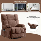 Fauteuil inclinable électrique releveur en tissu bleu/gris/marron avec chauffage, massage, chargement USB et télécommande – Simple