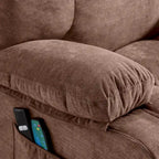 Fauteuil inclinable électrique releveur en tissu bleu/gris/marron avec chauffage, massage, chargement USB et télécommande – Simple