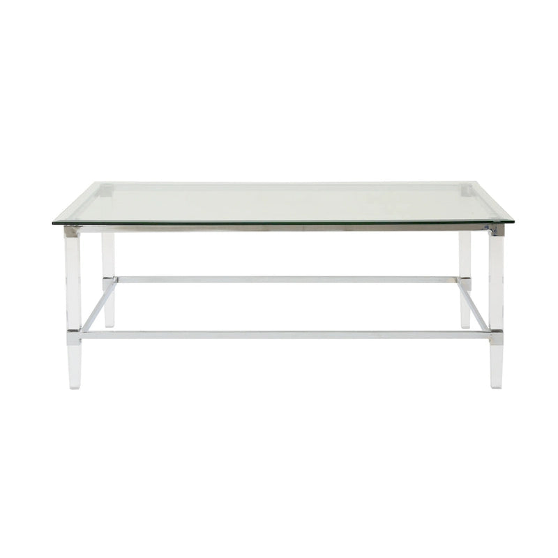 Table basse en verre rectangulaire transparente pour salon, 2 à 4 places
