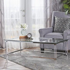 Table basse en verre rectangulaire transparente pour salon, 2 à 4 places