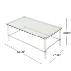 Table basse en verre rectangulaire transparente pour salon, 2 à 4 places