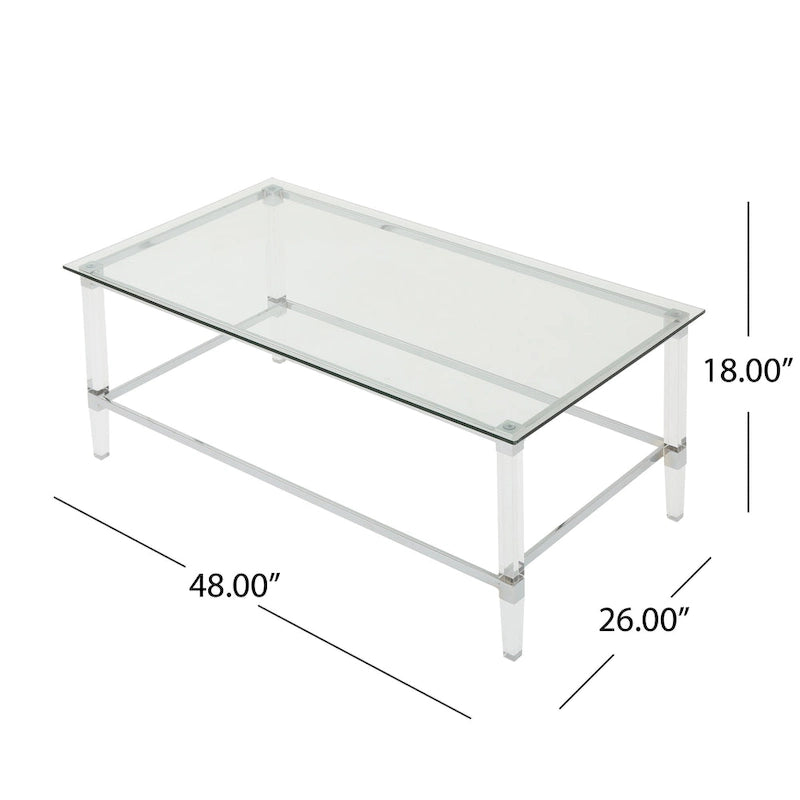 Table basse en verre rectangulaire transparente pour salon, 2 à 4 places