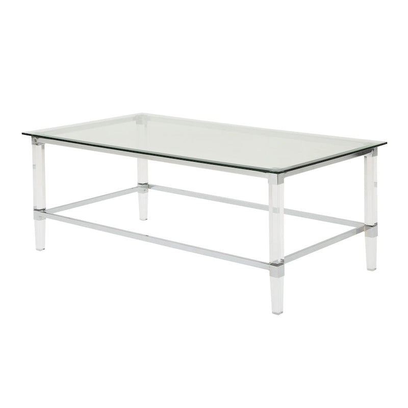 Table basse en verre rectangulaire transparente pour salon, 2 à 4 places