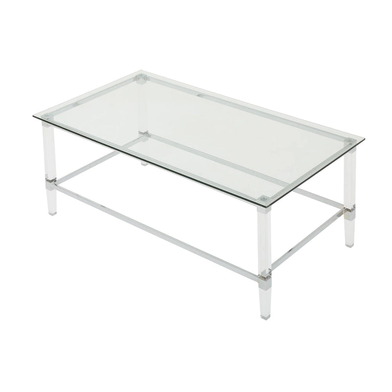 Table basse en verre rectangulaire transparente pour salon, 2 à 4 places