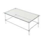 Table basse en verre rectangulaire transparente pour salon, 2 à 4 places
