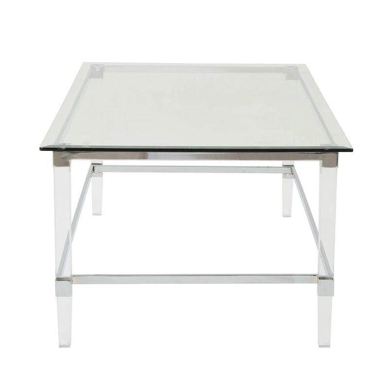 Table basse en verre rectangulaire transparente pour salon, 2 à 4 places