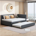 Lit de repos rembourré en lin gris grand format avec lit gigogne double – 2 places