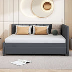 Lit de repos rembourré en lin gris grand format avec lit gigogne double – 2 places
