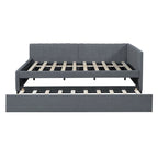 Lit de repos rembourré en lin gris grand format avec lit gigogne double – 2 places