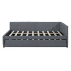 Lit de repos rembourré en lin gris grand format avec lit gigogne double – 2 places