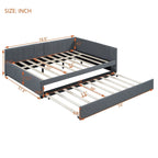 Lit de repos rembourré en lin gris grand format avec lit gigogne double – 2 places