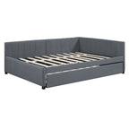 Lit de repos rembourré en lin gris grand format avec lit gigogne double – 2 places