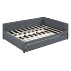 Lit de repos rembourré en lin gris grand format avec lit gigogne double – 2 places