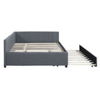 Lit de repos rembourré en lin gris grand format avec lit gigogne double – 2 places