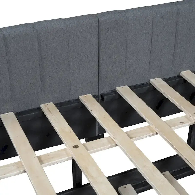Lit de repos rembourré en lin gris grand format avec lit gigogne double – 2 places