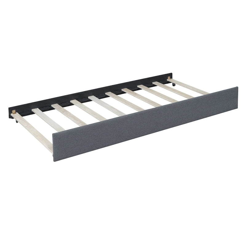 Lit de repos rembourré en lin gris grand format avec lit gigogne double – 2 places