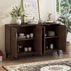 Buffet 4 portes style rétro gris antique / espresso / bleu marine avec étagères réglables et poignées métalliques – Simple