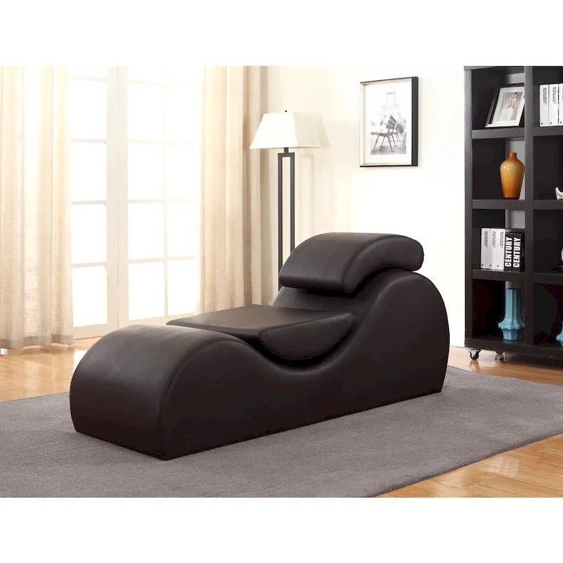 Chaise longue de yoga en similicuir noir / chocolat / gris – Simple