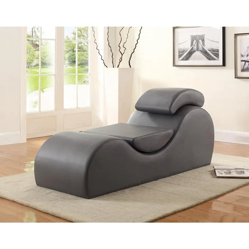 Chaise longue de yoga en similicuir noir / chocolat / gris – Simple