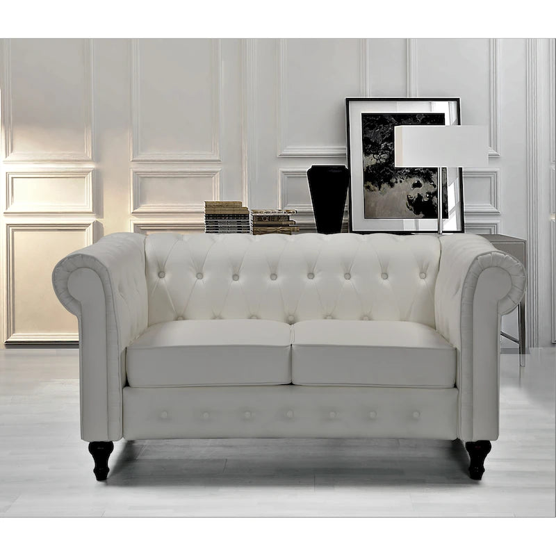 Causeuse Chesterfield en velours blanc crème / noir / gris / marron / bleu foncé – 2 places