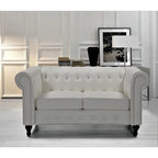 Causeuse Chesterfield en velours blanc crème / noir / gris / marron / bleu foncé – 2 places