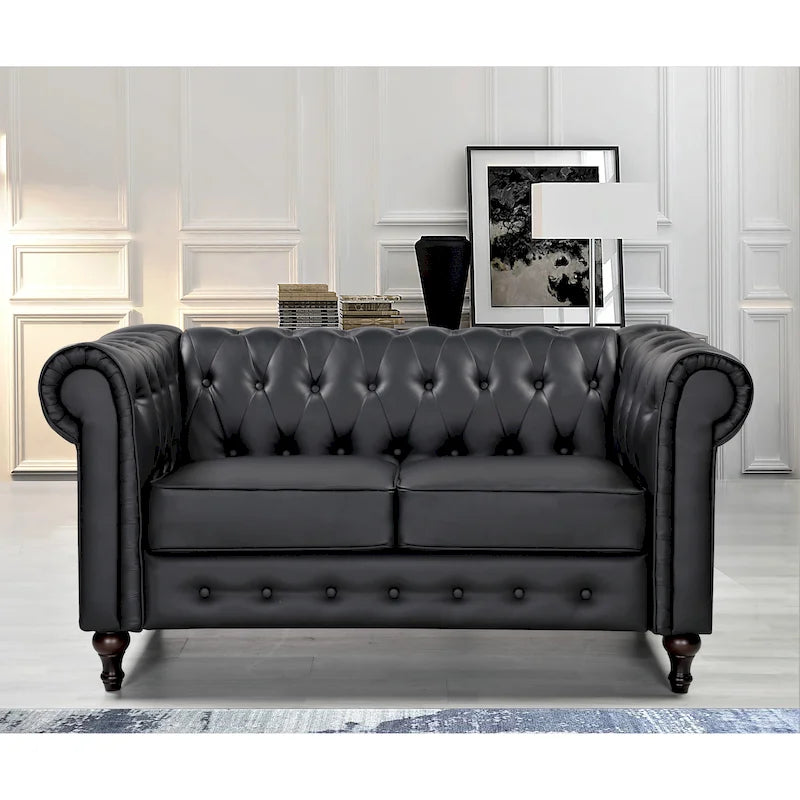 Causeuse Chesterfield en velours blanc crème / noir / gris / marron / bleu foncé – 2 places