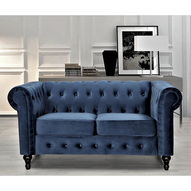 Causeuse Chesterfield en velours blanc crème / noir / gris / marron / bleu foncé – 2 places