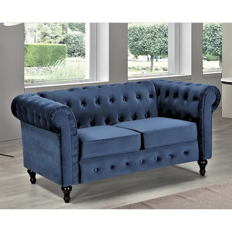 Causeuse Chesterfield en velours blanc crème / noir / gris / marron / bleu foncé – 2 places