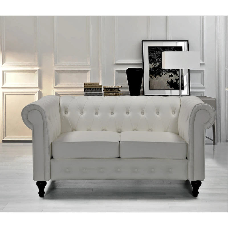 Causeuse Chesterfield en velours blanc crème / noir / gris / marron / bleu foncé – 2 places
