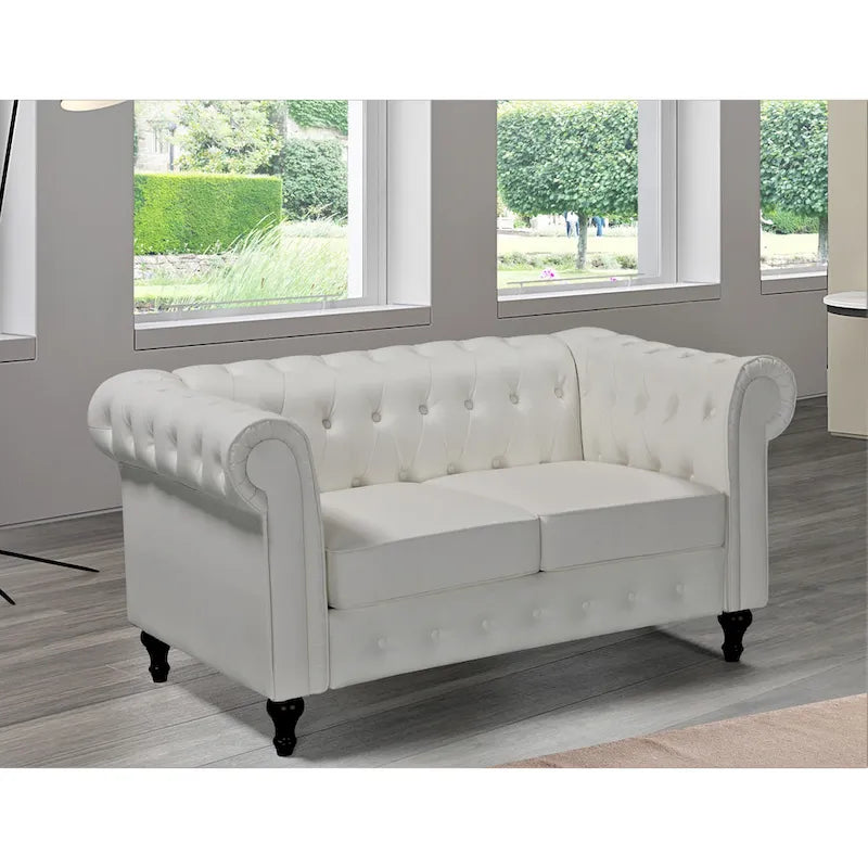 Causeuse Chesterfield en velours blanc crème / noir / gris / marron / bleu foncé – 2 places