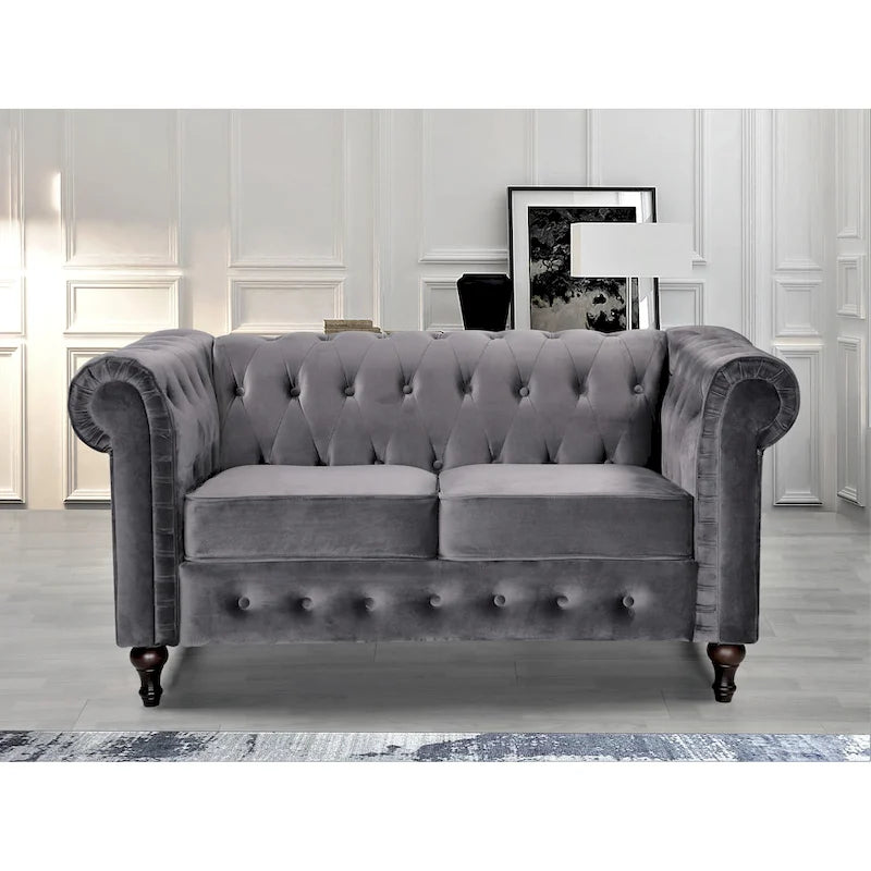 Causeuse Chesterfield en velours blanc crème / noir / gris / marron / bleu foncé – 2 places