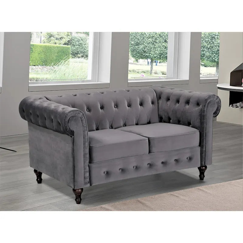 Causeuse Chesterfield en velours blanc crème / noir / gris / marron / bleu foncé – 2 places