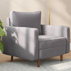Fauteuil rembourré du milieu du siècle en similicuir gris foncé/gris ardoise avec pieds en bois massif – Simple