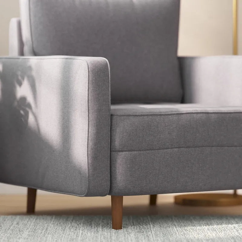 Fauteuil rembourré du milieu du siècle en similicuir gris foncé/gris ardoise avec pieds en bois massif – Simple
