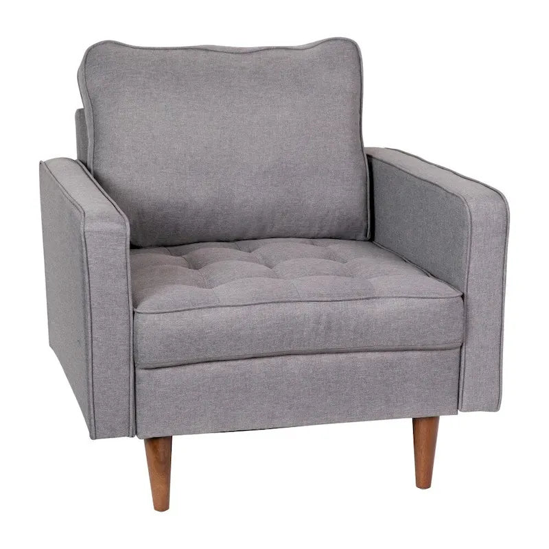 Fauteuil rembourré du milieu du siècle en similicuir gris foncé/gris ardoise avec pieds en bois massif – Simple