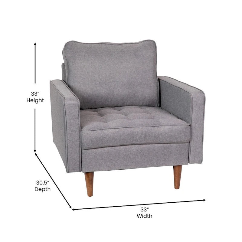 Fauteuil rembourré du milieu du siècle en similicuir gris foncé/gris ardoise avec pieds en bois massif – Simple