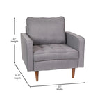 Fauteuil rembourré du milieu du siècle en similicuir gris foncé/gris ardoise avec pieds en bois massif – Simple