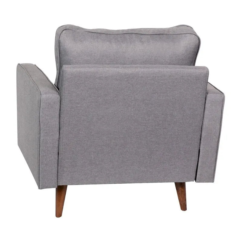Fauteuil rembourré du milieu du siècle en similicuir gris foncé/gris ardoise avec pieds en bois massif – Simple