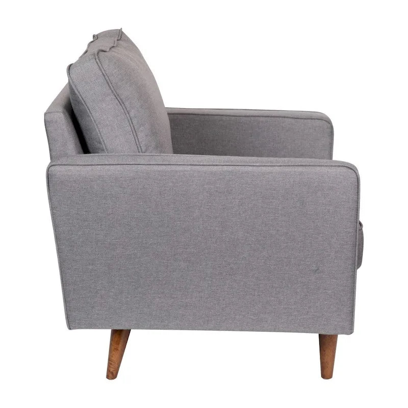 Fauteuil rembourré du milieu du siècle en similicuir gris foncé/gris ardoise avec pieds en bois massif – Simple