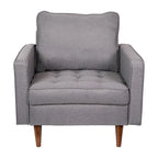 Fauteuil rembourré du milieu du siècle en similicuir gris foncé/gris ardoise avec pieds en bois massif – Simple
