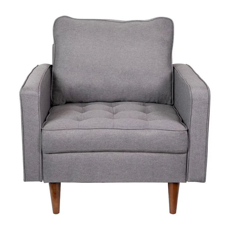 Fauteuil rembourré du milieu du siècle en similicuir gris foncé/gris ardoise avec pieds en bois massif – Simple