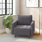 Fauteuil rembourré du milieu du siècle en similicuir gris foncé/gris ardoise avec pieds en bois massif – Simple