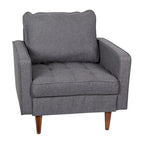 Fauteuil rembourré du milieu du siècle en similicuir gris foncé/gris ardoise avec pieds en bois massif – Simple
