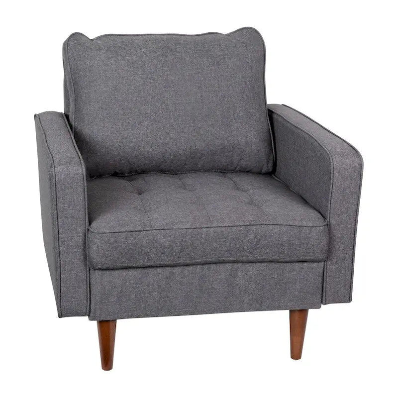 Fauteuil rembourré du milieu du siècle en similicuir gris foncé/gris ardoise avec pieds en bois massif – Simple