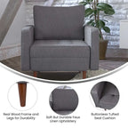Fauteuil rembourré du milieu du siècle en similicuir gris foncé/gris ardoise avec pieds en bois massif – Simple