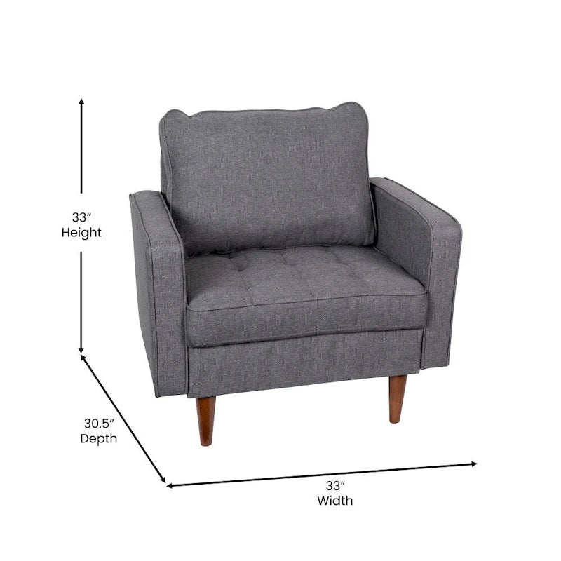 Fauteuil rembourré du milieu du siècle en similicuir gris foncé/gris ardoise avec pieds en bois massif – Simple