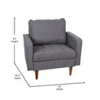 Fauteuil rembourré du milieu du siècle en similicuir gris foncé/gris ardoise avec pieds en bois massif – Simple