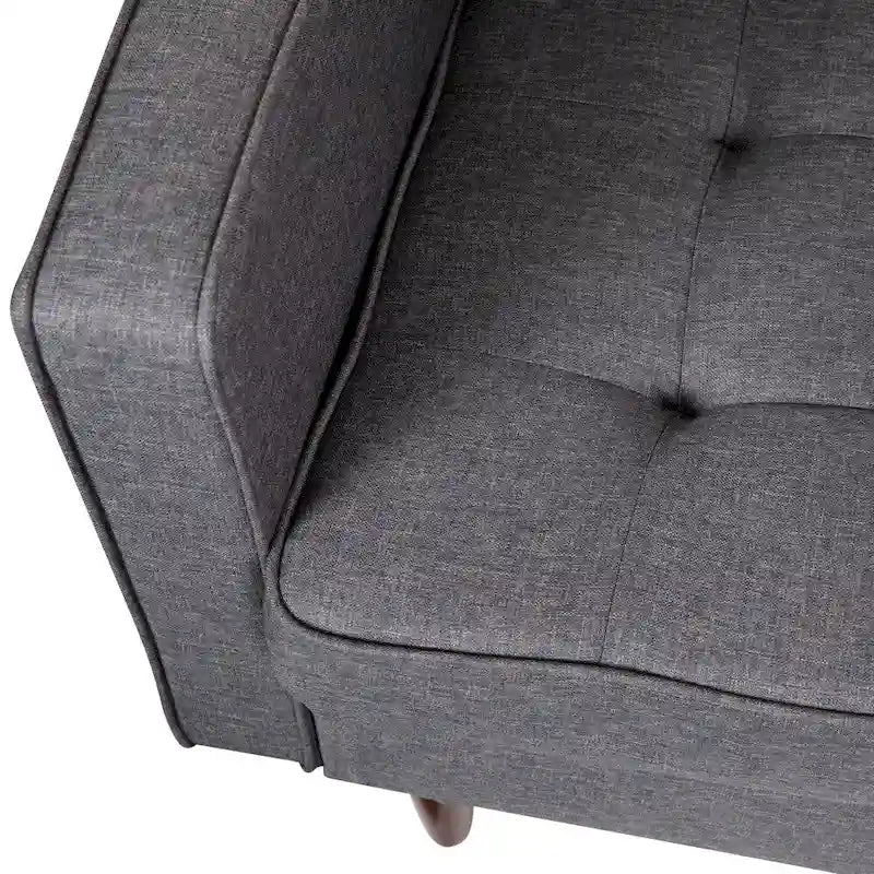Fauteuil rembourré du milieu du siècle en similicuir gris foncé/gris ardoise avec pieds en bois massif – Simple