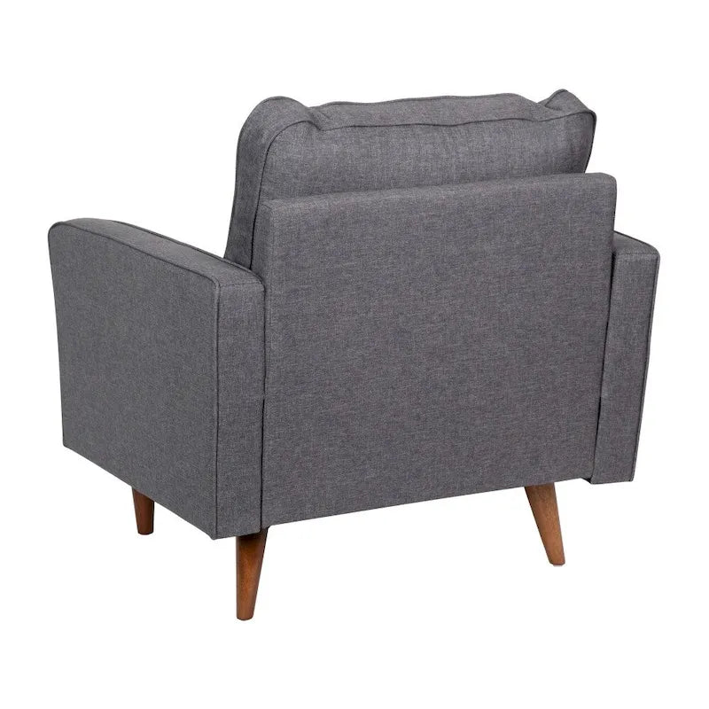 Fauteuil rembourré du milieu du siècle en similicuir gris foncé/gris ardoise avec pieds en bois massif – Simple